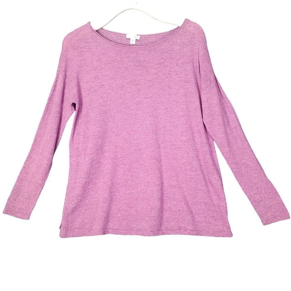 J. Jill Women Relaxed Classic Boat Neck Cotton XS Petite Top Pink Long Sleeve
